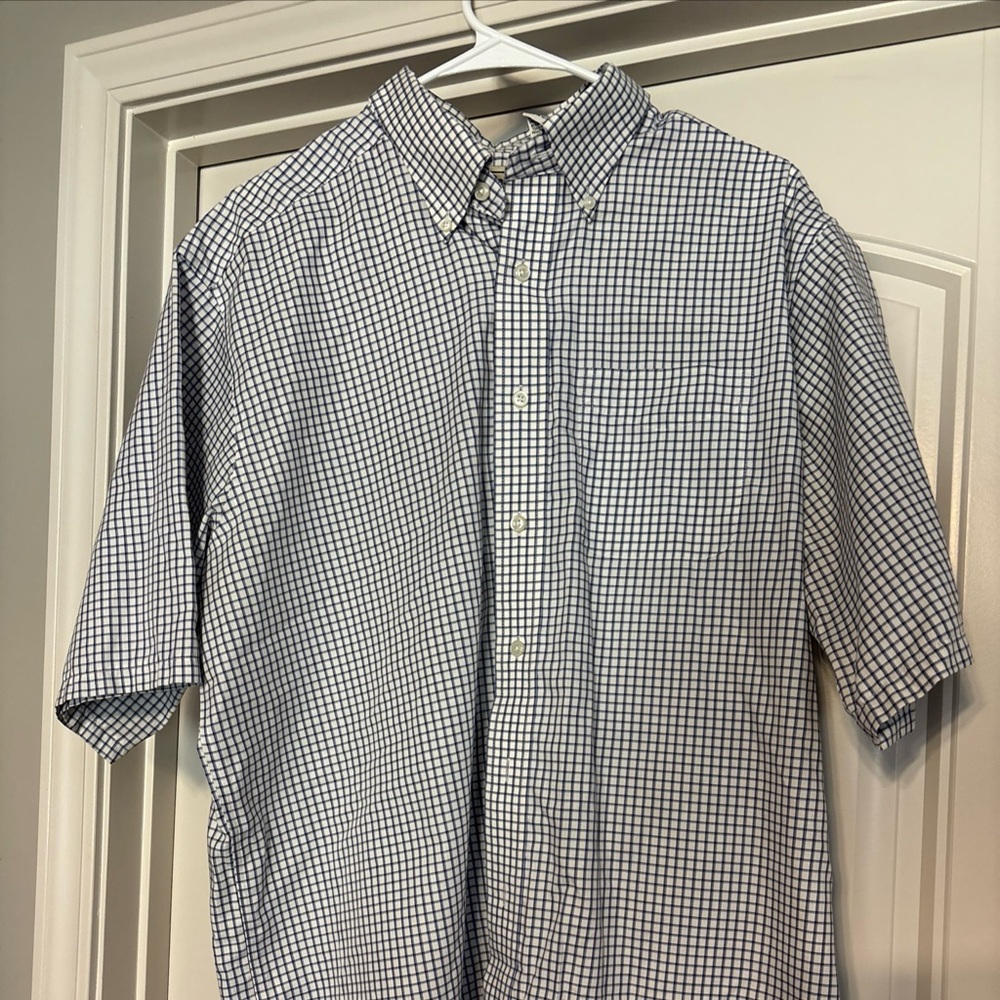 LL Bean Shirt Size L Mens Button Up Short Sleeve Checkered